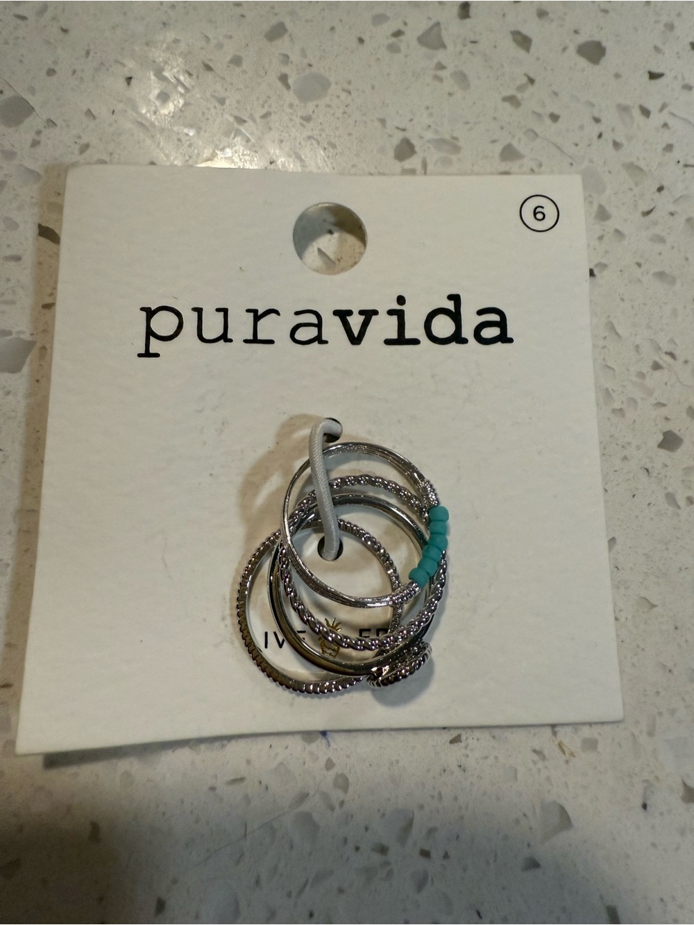 Pura Vida Silver Stackable Rings with Turquoise Bead Accent size 6